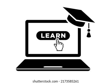 Distance learning icon. E-learning with laptop and mobile apps. Vector on transparent background