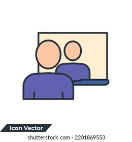 distance learning icon logo vector illustration. Business e-learning webinar symbol template for graphic and web design collection