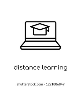 distance learning icon. Trendy modern flat linear vector distance learning icon on white background from thin line general collection, editable outline stroke vector illustration