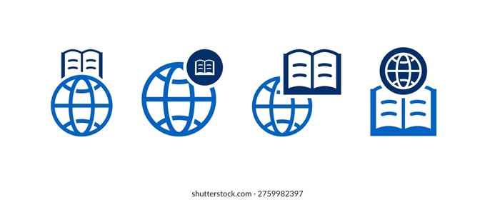 distance learning icon vector illustration. globe with book concept.