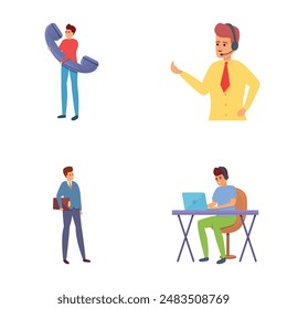 Iconos de aprendizaje a distancia conjunto de dibujos animados Vector. Personas durante el proceso educativo. Innovadora educación en línea