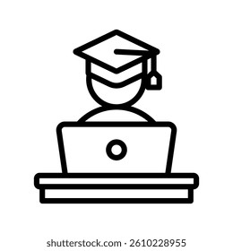 Distance Learning Line Vector Illustration On White Background.
