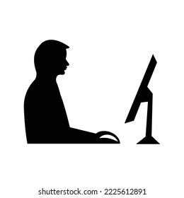 Distance learning man computer icon | Black Vector illustration |