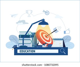 distance learning online courses vector illustration.
education books and textbooks e-library concept.
small student for exam preparation banner.
flat cartoon design for web mobile background