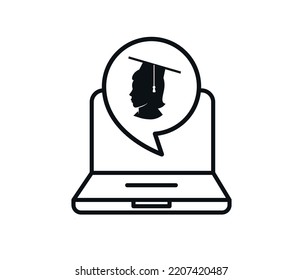 Distance learning, online education. Hat and student icon on a laptop. vector
