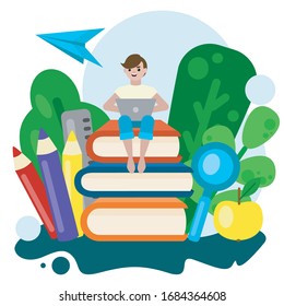 Distance learning, online learning, home schooling, vector illustration