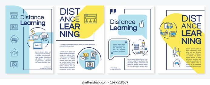 Distance learning, online lesson brochure template. Knowledge concept. Flyer, booklet, leaflet print, cover design with linear icons. Vector layouts for magazines, annual reports, advertising posters