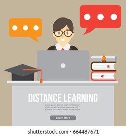 distance learning. online study , online teacher and consultant. distance education. vector illustration.