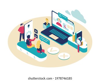 Distance learning online. Using Internet communications, search engines, cloud servers. Modern technologies in work and study. Isometry