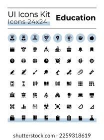 Distance learning platform black glyph ui icons set. Elearning. Silhouette symbols on white space. Solid pictograms for web, mobile. Isolated vector illustrations. Montserrat Bold, Light fonts used