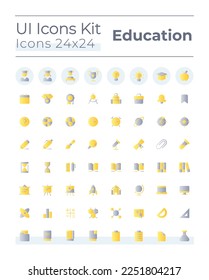 Distance learning platform flat gradient two-color ui icons set. Educational software for students. Vector isolated RGB pictograms. GUI, UX design for web, mobile. Montserrat Bold, Light fonts used