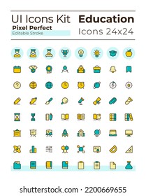 Distance learning platform pixel perfect RGB color ui icons set. Online school. GUI, UX design for mobile app. Vector isolated pictograms. Editable stroke. Montserrat Bold, Light fonts used