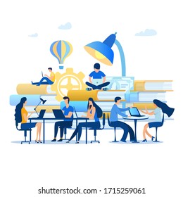 Distance Learning, Quarantine , knowledge from books and the Internet. online Education, Vector Illustration