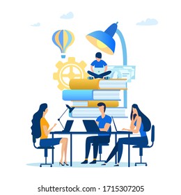 Distance Learning, Quarantine , knowledge from books and the Internet. online Education, Vector Illustration