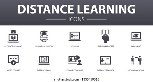 Distance Learning simple concept icons set. Contains such icons as online education, webinar, learning process, video course and more, can be used for web, logo, UI/UX