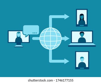 Distance Learning With Students Around The World. Teacher And Students In Video Conference. Education. Virtual Classroom