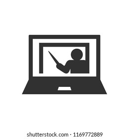distance learning. training video on laptop. monochrome icon