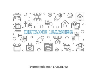 Distance Learning vector concept outline horizontal banner or illustration