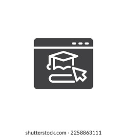 Distance learning vector icon. Website with graduation cap filled flat sign for mobile concept and web design. Online university glyph icon. Symbol, logo illustration. Vector graphics
