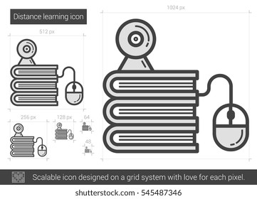 Distance learning vector line icon isolated on white background. Distance learning line icon for infographic, website or app. Scalable icon designed on a grid system.