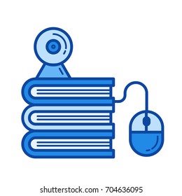 Distance learning vector line icon isolated on white background. Distance learning line icon for infographic, website or app. Blue icon designed on a grid system.