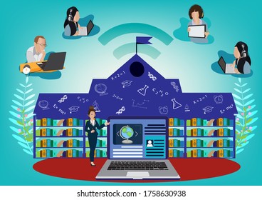 Distance Learning will be the New Normal Schools reopen supporting our students transition towards the 'new normal' as they return to school campus vector illustration