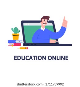 Distance lessons for school pupils or university students. Video course, web seminar, internet class, personal teacher service for home education with male mentor. Online education banner