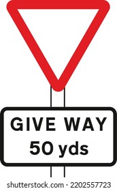 Distance to ‘Give Way’ line ahead, The Highway Code Traffic Sign, Signs giving orders, Signs with red circles are mostly prohibitive. Plates below signs qualify their message.