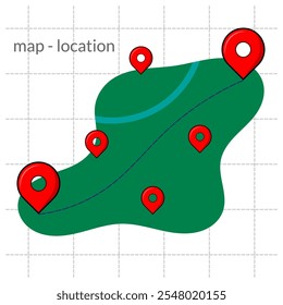 Distancia y ubicación en el mapa. Ilustración vectorial. recorrido. recorrido. carretera