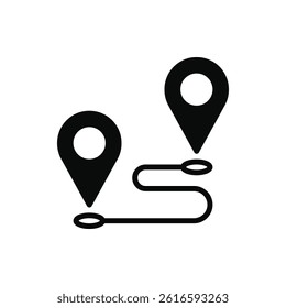 Distance and location symbol. Mapping icon. Geolocation map path. GPS cartography position. Pinpoint, map search, route, navigator. Vector illustration.