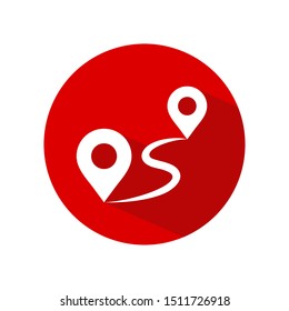 Distance locations icon vector, isolated on red circle