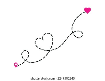 concepto de amor a distancia. estilo minimalista de ilustración de ruta de distancia
