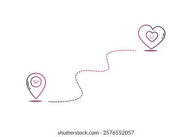 Distance love concept distance path illustration minimalist style. doodle location route 