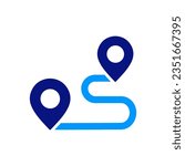 Distance, map, road. Routing, Route Start. Pin Map Path, Tranportation, TRANSITION.
