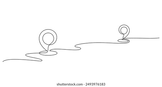 distance marker map pin icon one line drawing minimalism. pin between two points mark place vector illustration