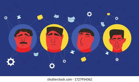 Distance meeting. Video conference concept. Online call.  Stream friends. Chatting from home. Vector flat color illustration.