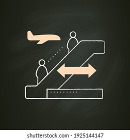 Distance on excavator chalk icon. Safe distance for passengers on excavator. Protection against viruses. Airport new normal concept. Isolated vector illustration on chalkboard