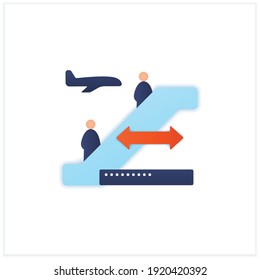 Distance on excavator flat icon. Safe distance for passengers on excavator. Protection against viruses. Airport new normal concept. 3d vector illustration