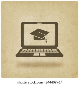 distance online learning symbol old background - vector illustration. eps 10