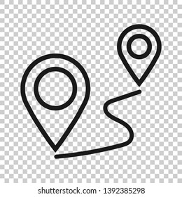 Distance pin icon in transparent style. Gps navigation vector illustration on isolated background. Communication travel business concept.