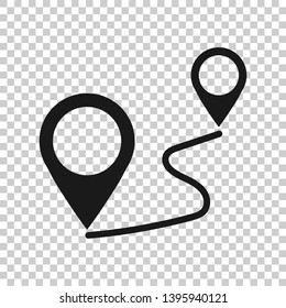 Distance pin icon in transparent style. Gps navigation vector illustration on isolated background. Communication travel business concept.