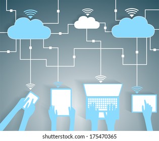 Distance Remote Learning during coronavirus quarantine or cloud computing Paper Cutout BYOD Devices Network - Wifi Internet Connectivity concept, EPS10 Grouped and Layered