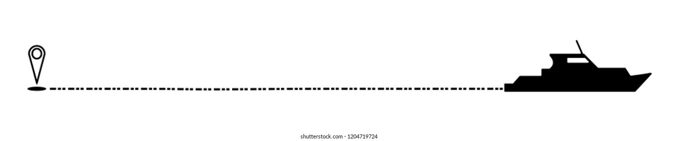 The distance of the ship with the start of the GPS logo, the dashed line, vector illustrations