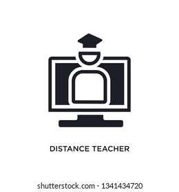 distance teacher isolated icon. simple element illustration from e-learning and education concept icons. distance teacher editable logo sign symbol design on white background. can be use for web and
