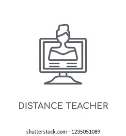 distance teacher linear icon. Modern outline distance teacher logo concept on white background from E-learning and education collection. Suitable for use on web apps, mobile apps and print media.