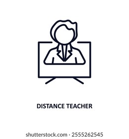 distance teacher outline icon.  Thin line icon from e learning and education collection. Editable vector isolated on white background