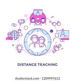 Distance teaching outline flat vector concept isolated on white