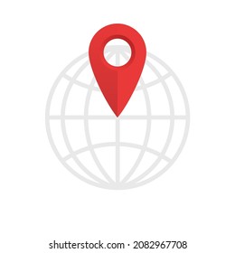 Distance travel icon on world icon. Locations points. Simple distance-vector icon. The icon on the white background is isolated. Red location icons.
