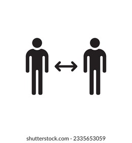 Icono de vector de distancia. Diseño de señales planas de distancia social. Pictograma de símbolo de personas de distancia. icono de interfaz de usuario de UX