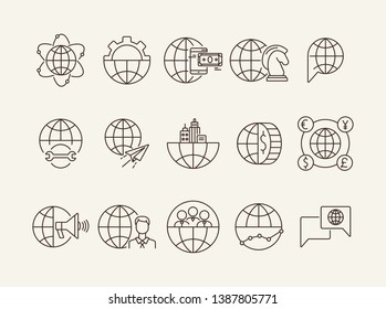Distance work line icon set. World, professional, team, payment. Business concept. Can be used for topics like worldwide business, networking freelance